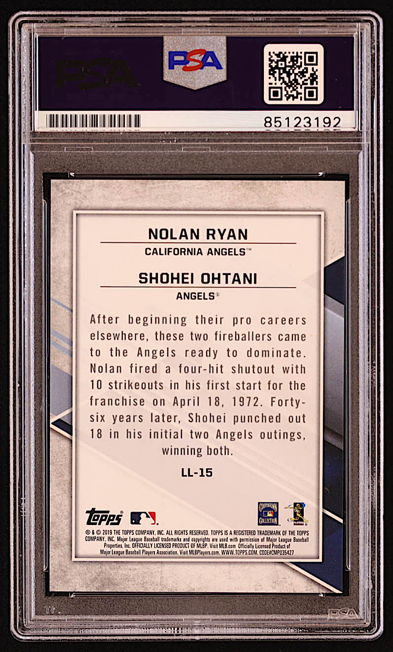 Nolan Ryan Signed 2019 Topps Fire Lasting Legacies Gold #LL15 Shohei Ohtani / Nolan Ryan (PSA | Auto 10) at PristineAuction.com Nolan Ryan Signed 2019 Topps Fire Lasting Legacies Gold #LL15 Shohei Ohtani / Nolan Ryan (PSA | Auto 10) at PristineAuction.com