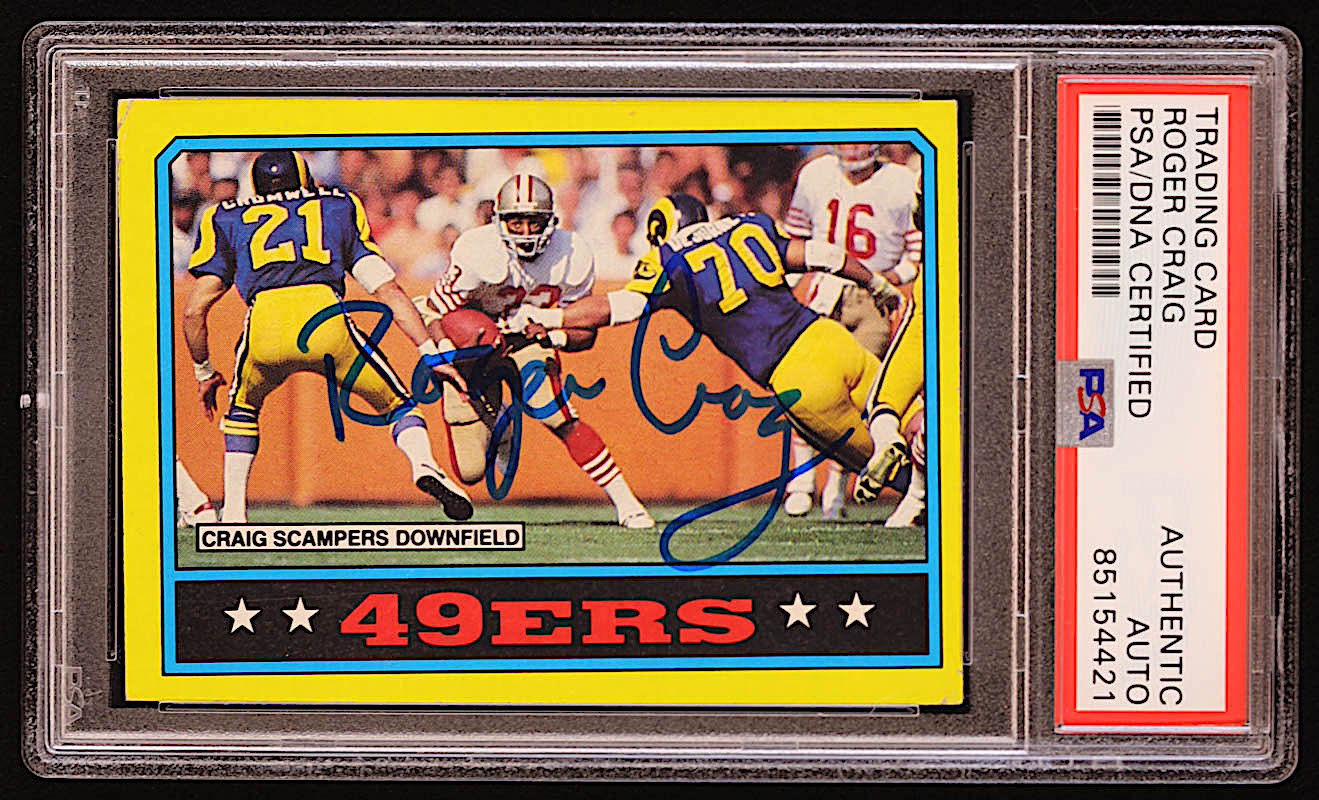 Roger Craig Signed 1986 Topps #155 49ers TL (PSA) at PristineAuction.com Roger Craig Signed 1986 Topps #155 49ers TL (PSA) at PristineAuction.com