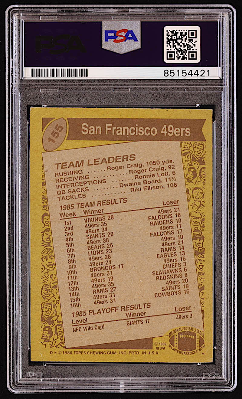 Roger Craig Signed 1986 Topps #155 49ers TL (PSA) at PristineAuction.com Roger Craig Signed 1986 Topps #155 49ers TL (PSA) at PristineAuction.com