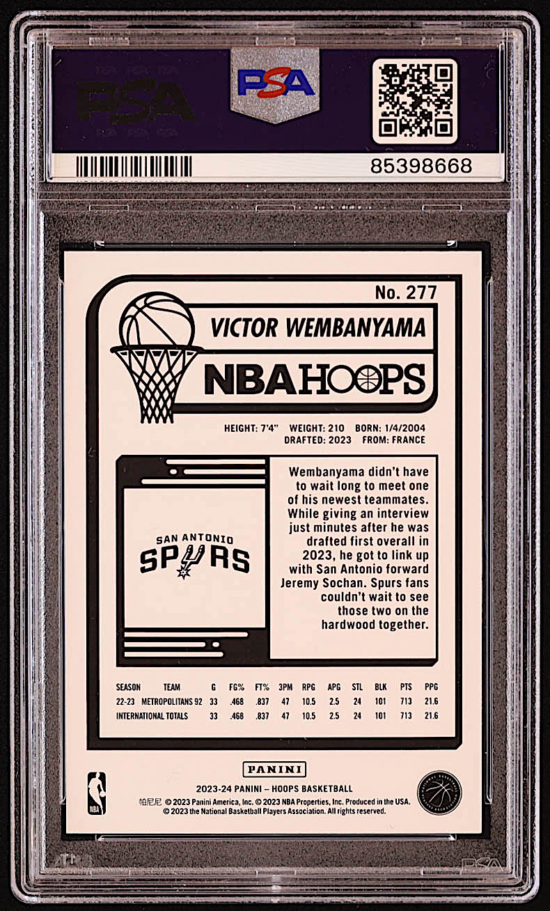 Victor Wembanyama 2023-24 Hoops #277 RC (PSA 9) at PristineAuction.com Victor Wembanyama 2023-24 Hoops #277 RC (PSA 9) at PristineAuction.com