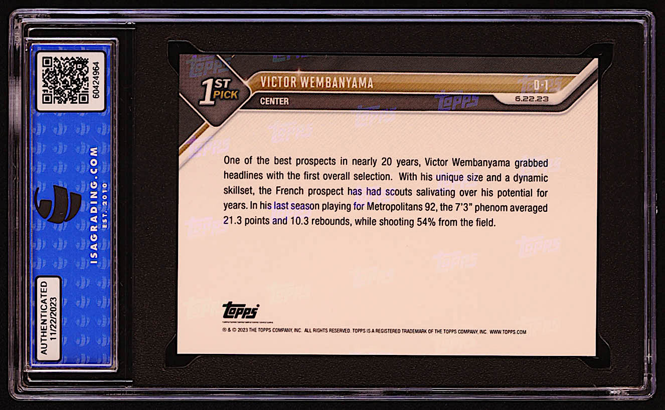 Victor Wembanyama 2023 Topps Now Draft #D1 RC (ISA 10) at PristineAuction.com Victor Wembanyama 2023 Topps Now Draft #D1 RC (ISA 10) at PristineAuction.com