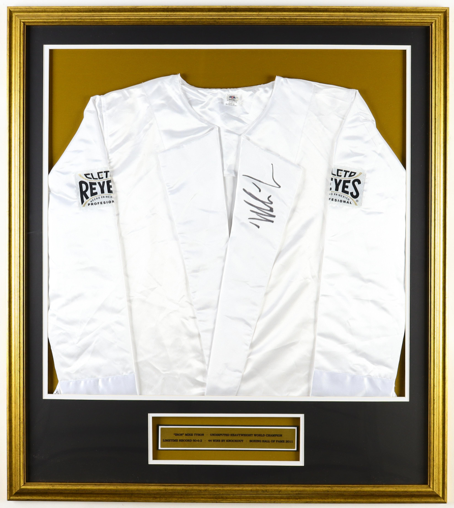 Mike Tyson Signed Custom Framed Cleto Reyes Professional Boxing Robe ...