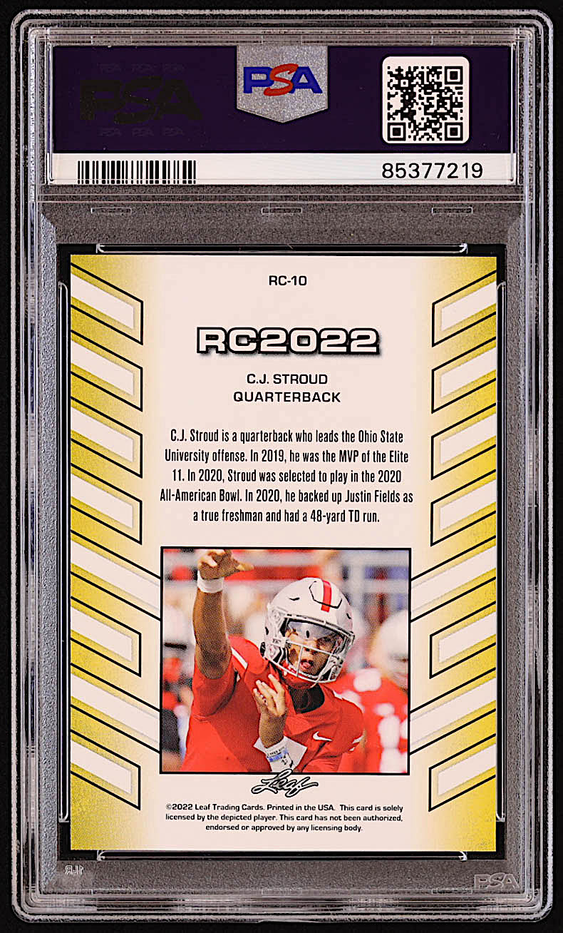 C. J. Stroud 2022 Leaf Rookies #RC10 RC (PSA 10) at PristineAuction.com C. J. Stroud 2022 Leaf Rookies #RC10 RC (PSA 10) at PristineAuction.com