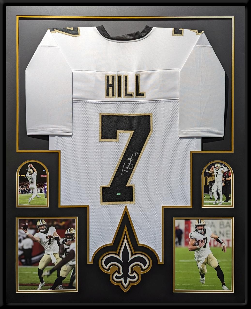 Taysom Hill Signed Custom Framed Jersey Display (OKAuthentics) at PristineAuction.com Taysom Hill Signed Custom Framed Jersey Display (OKAuthentics) at PristineAuction.com