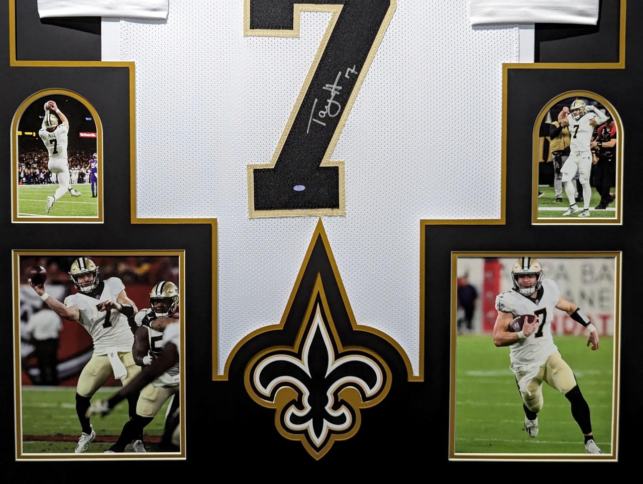 Taysom Hill Signed Custom Framed Jersey Display (OKAuthentics) at PristineAuction.com Taysom Hill Signed Custom Framed Jersey Display (OKAuthentics) at PristineAuction.com