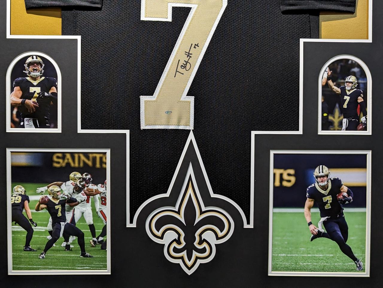 Taysom Hill Signed Custom Framed Jersey Display (OKAuthentics) at PristineAuction.com Taysom Hill Signed Custom Framed Jersey Display (OKAuthentics) at PristineAuction.com