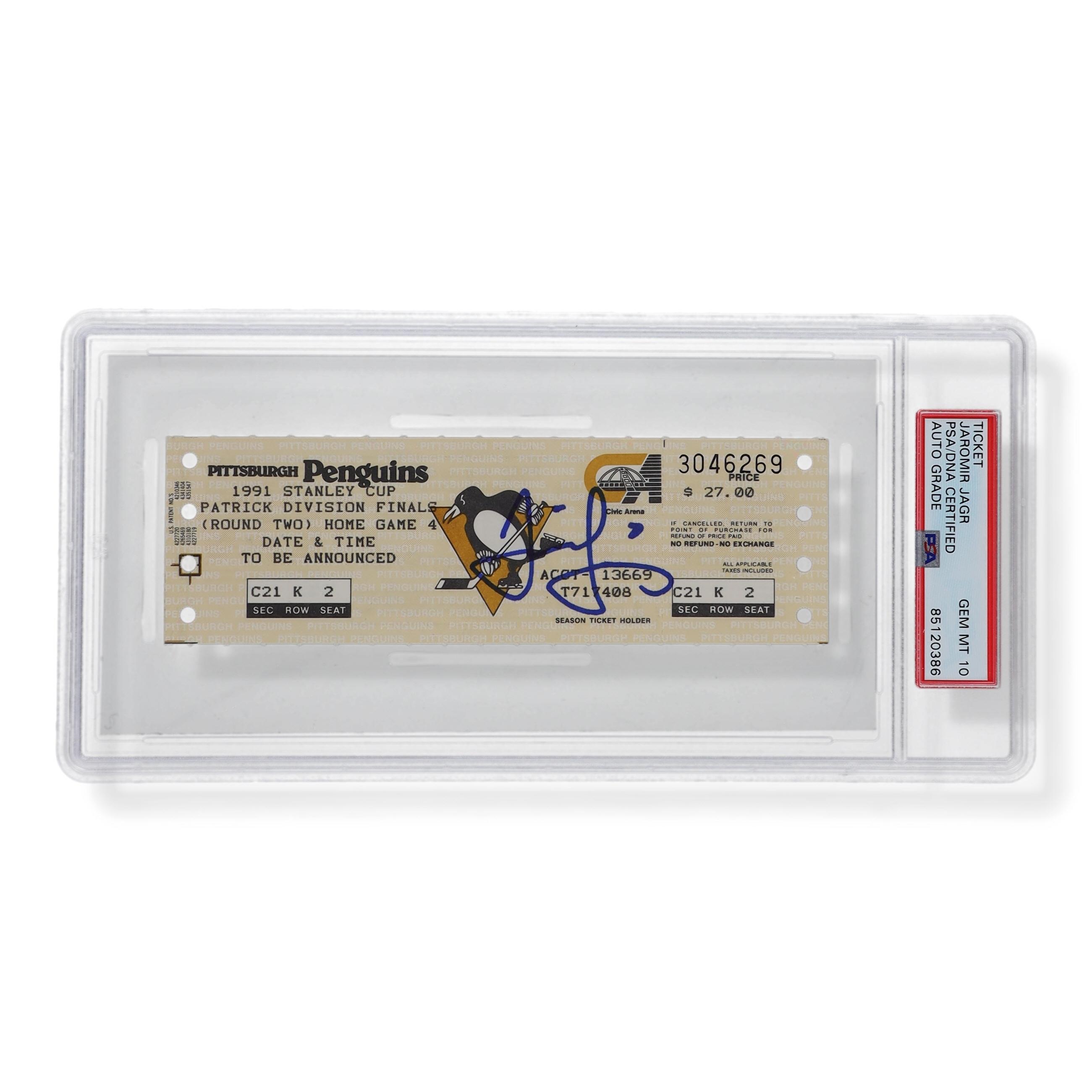 Jaromir Jagr Signed 1991 Rookie Year Stanley Cup Playoffs Ticket (PSA | Auto 10) at PristineAuction.com Jaromir Jagr Signed 1991 Rookie Year Stanley Cup Playoffs Ticket (PSA | Auto 10) at PristineAuction.com