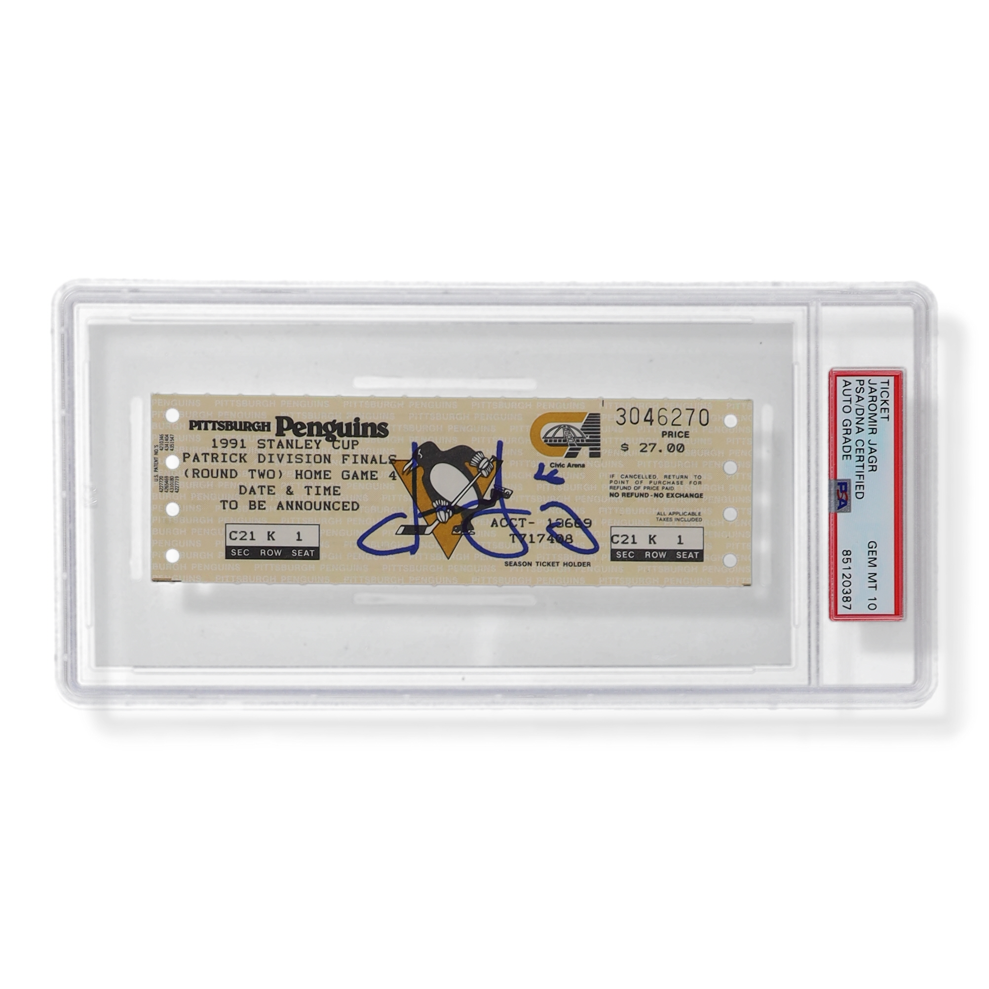 Jaromir Jagr Signed 1991 Rookie Year Stanley Cup Playoffs Ticket (PSA | Auto 10) at PristineAuction.com Jaromir Jagr Signed 1991 Rookie Year Stanley Cup Playoffs Ticket (PSA | Auto 10) at PristineAuction.com