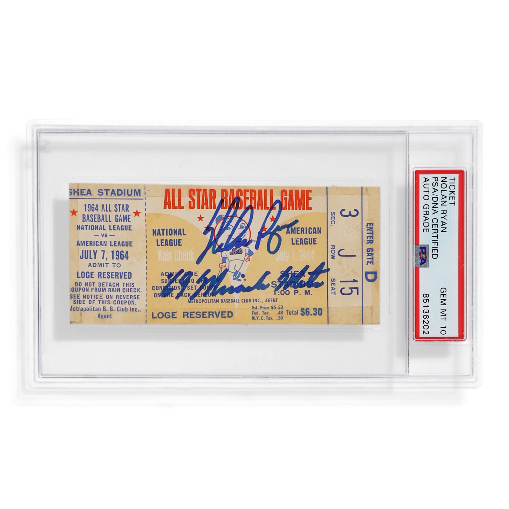 Nolan Ryan Signed 1964 Mets All-Star Game Ticket Inscribed "'69 Miracle Mets" (PSA | Auto 10) at PristineAuction.com Nolan Ryan Signed 1964 Mets All-Star Game Ticket Inscribed "'69 Miracle Mets" (PSA | Auto 10) at PristineAuction.com