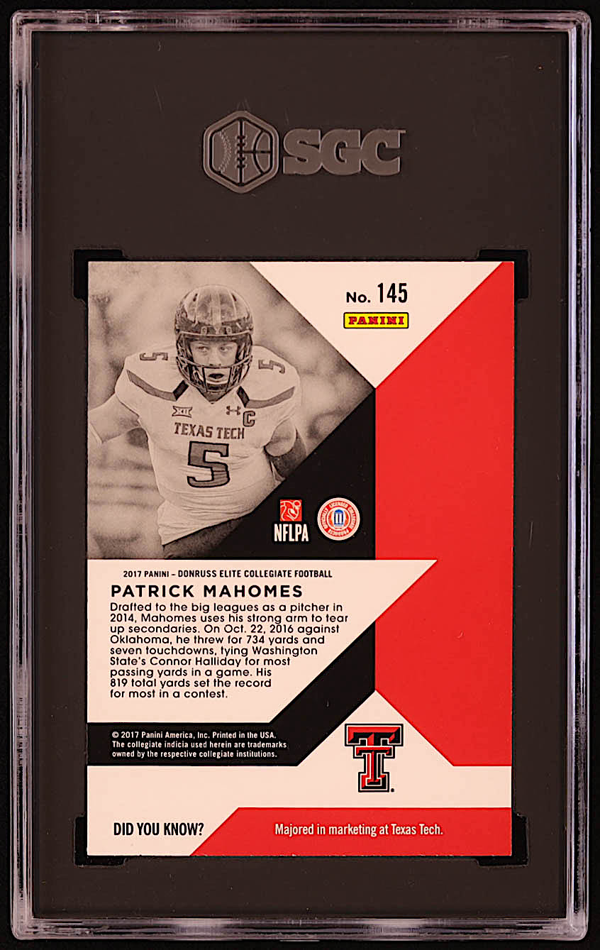Patrick Mahomes II 2017 Elite Draft Picks #145 RC (SGC 9) at PristineAuction.com Patrick Mahomes II 2017 Elite Draft Picks #145 RC (SGC 9) at PristineAuction.com