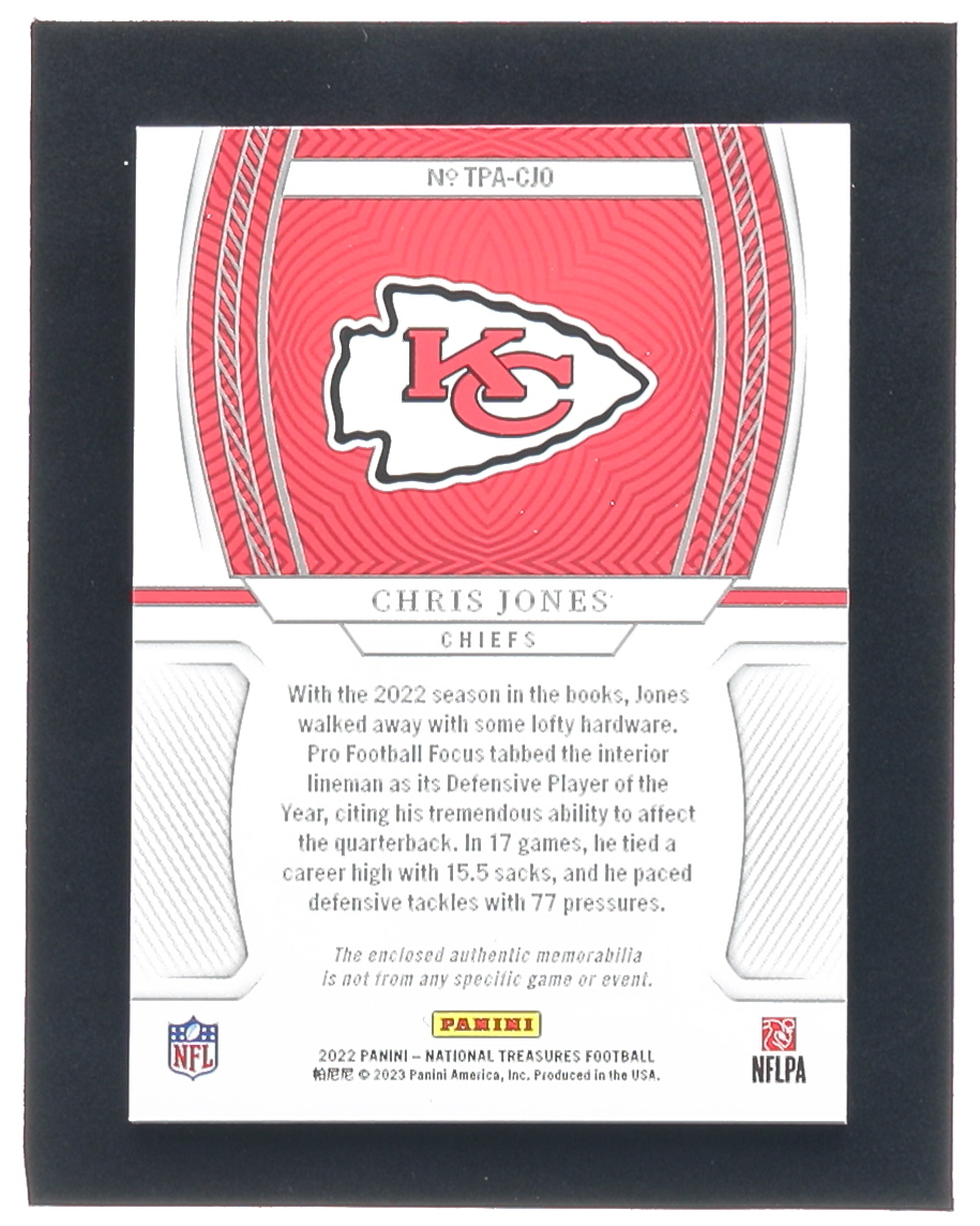 Chris Jones 2022 Panini National Treasures Treasured Patches #56 #36/49 at PristineAuction.com Chris Jones 2022 Panini National Treasures Treasured Patches #56 #36/49 at PristineAuction.com