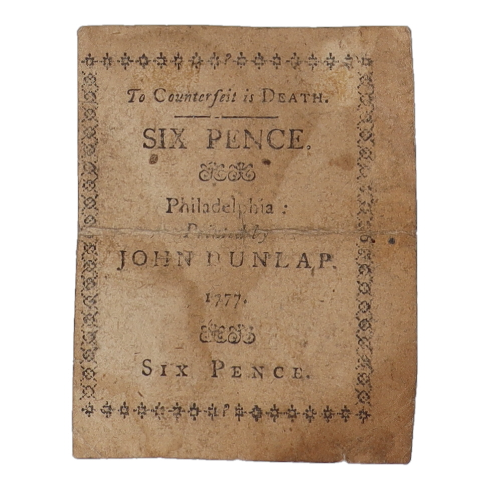 1777 Philadelphia Colonial Currency Six Pence Bank Note at PristineAuction.com 1777 Philadelphia Colonial Currency Six Pence Bank Note at PristineAuction.com