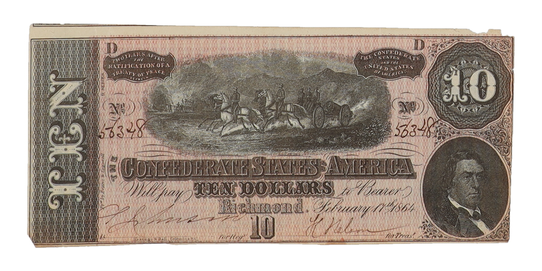 1864 Confederate States of America $10 Ten Dollar Bank Note at PristineAuction.com 1864 Confederate States of America $10 Ten Dollar Bank Note at PristineAuction.com