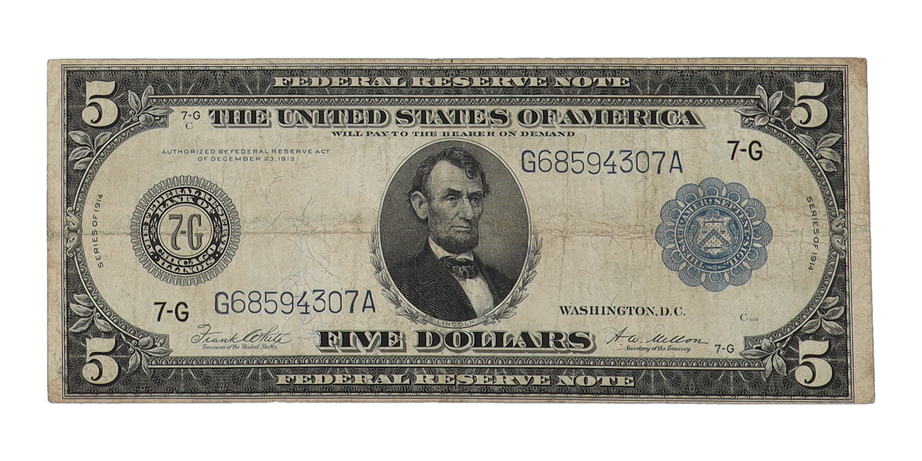 1914 United States $5 Five Dollar Federal Reserve Note at PristineAuction.com 1914 United States $5 Five Dollar Federal Reserve Note at PristineAuction.com