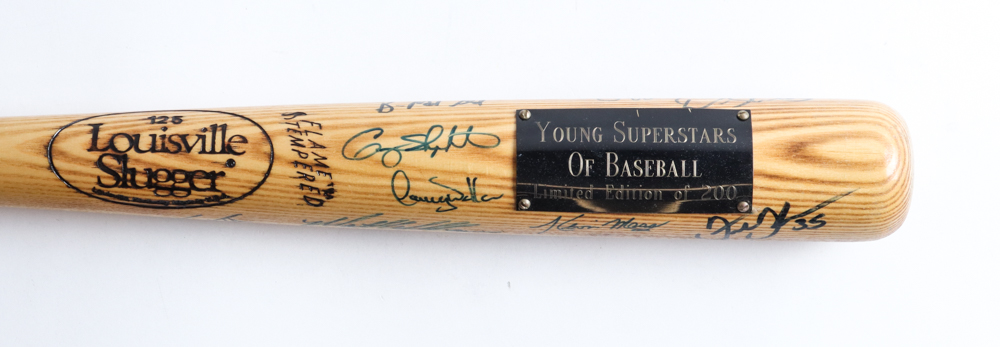 "Young Stars Of Baseball- Circa 2000" LE Louisville Slugger Baseball Bat Signed By (17) With Ken Griffey Jr., Frank Thomas, Tino Martinez, Jim Abbott (Beckett) at PristineAuction.com "Young Stars Of Baseball- Circa 2000" LE Louisville Slugger Baseball Bat Signed By (17) With Ken Griffey Jr., Frank Thomas, Tino Martinez, Jim Abbott (Beckett) at PristineAuction.com