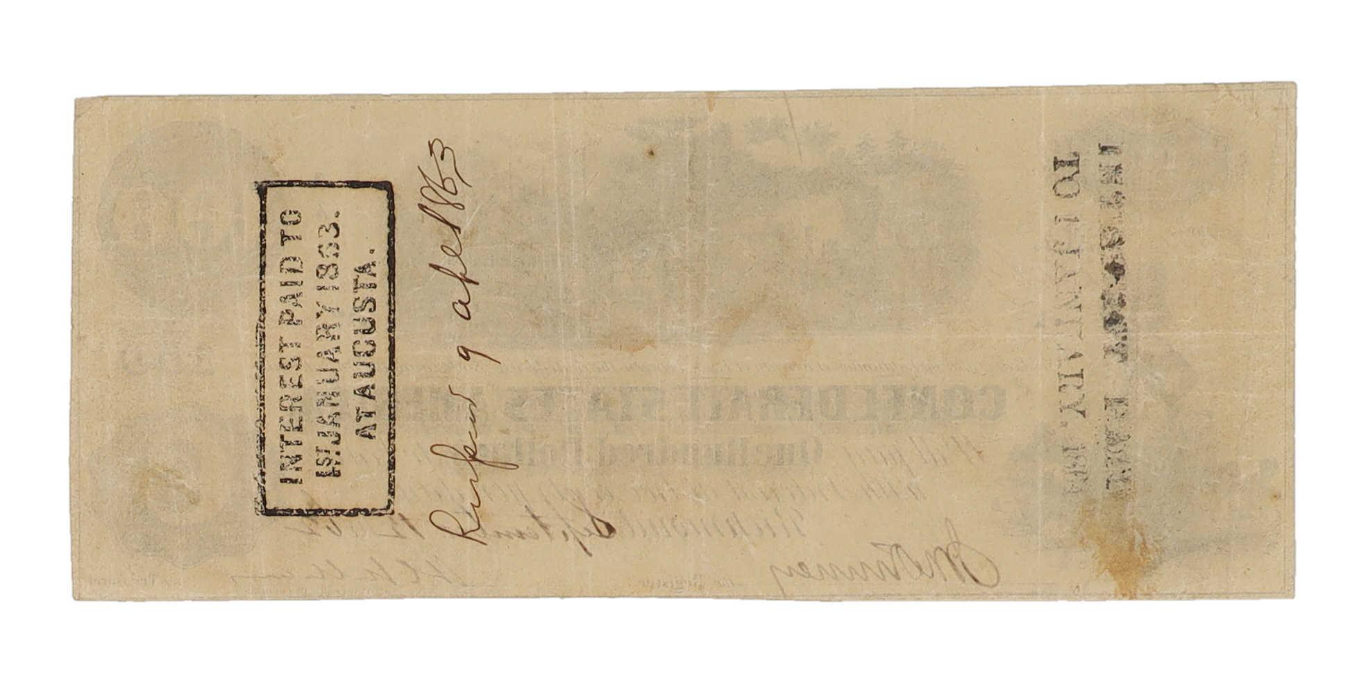 1862 Confederate States of America $100 One Hundred Dollar Bank Note at PristineAuction.com 1862 Confederate States of America $100 One Hundred Dollar Bank Note at PristineAuction.com