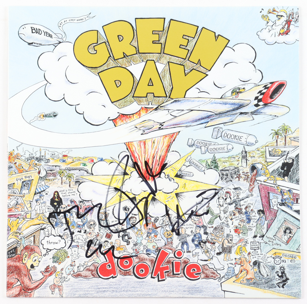 Billie Joe Armstrong, Tre Cool & Mike Dirnt Signed Green Day "Dookie" Vinyl Record Album Cover (PSA) at PristineAuction.com Billie Joe Armstrong, Tre Cool & Mike Dirnt Signed Green Day "Dookie" Vinyl Record Album Cover (PSA) at PristineAuction.com