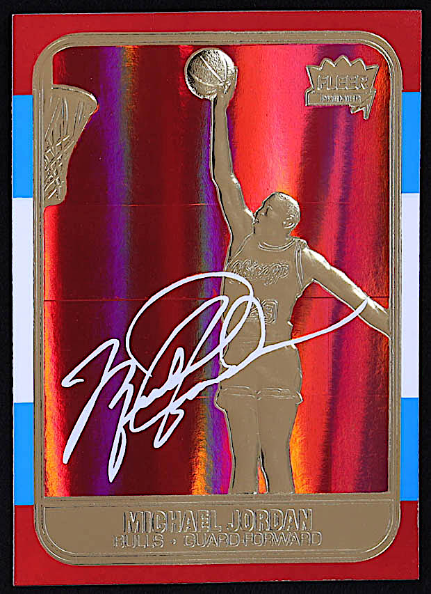 Michael Jordan 1997 Fleer Premier Signature Series Red Holo Refractor 23Kt Gold Card at PristineAuction.com Michael Jordan 1997 Fleer Premier Signature Series Red Holo Refractor 23Kt Gold Card at PristineAuction.com
