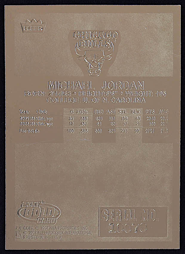 Michael Jordan 1997 Fleer Premier Signature Series Red Holo Refractor 23Kt Gold Card at PristineAuction.com Michael Jordan 1997 Fleer Premier Signature Series Red Holo Refractor 23Kt Gold Card at PristineAuction.com