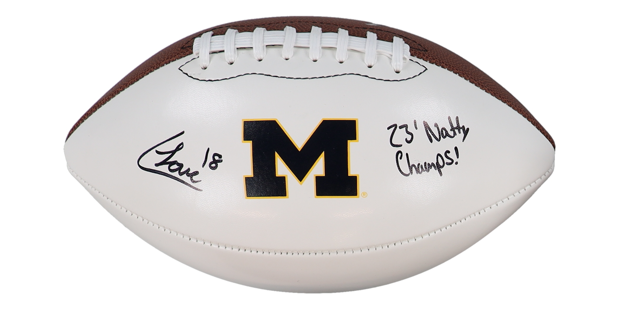 Colston Loveland Signed Michigan Wolverines Logo Football Inscribed "23 Natty Champs!" (Beckett) at PristineAuction.com Colston Loveland Signed Michigan Wolverines Logo Football Inscribed "23 Natty Champs!" (Beckett) at PristineAuction.com