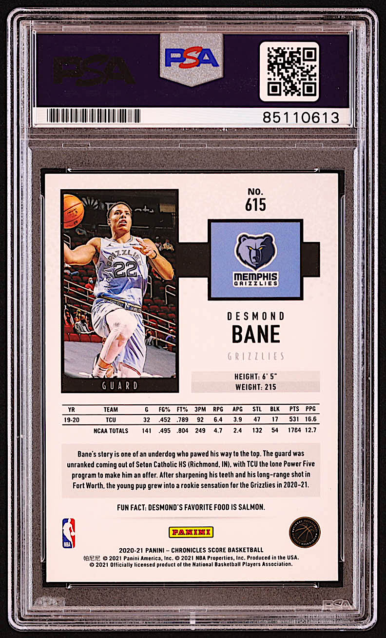 Desmond Bane Signed 2020-21 Panini Chronicles #615 RC / Score (PSA | Auto Grade 10) at PristineAuction.com Desmond Bane Signed 2020-21 Panini Chronicles #615 RC / Score (PSA | Auto Grade 10) at PristineAuction.com