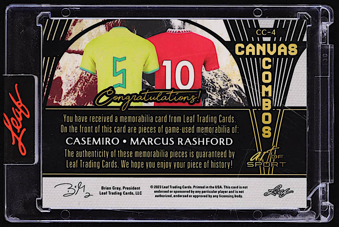 Casemiro / Marcus Rashford 2023 Leaf Canvas Combos Spectrum Black #CC4 #1/2 at PristineAuction.com Casemiro / Marcus Rashford 2023 Leaf Canvas Combos Spectrum Black #CC4 #1/2 at PristineAuction.com