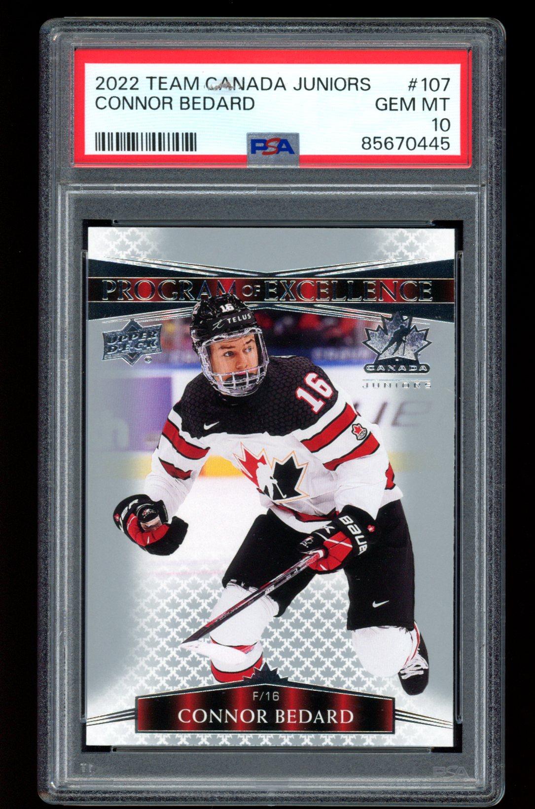 Connor Bedard 2022-23 Upper Deck Team Canada Juniors #107 (PSA 10) at PristineAuction.com Connor Bedard 2022-23 Upper Deck Team Canada Juniors #107 (PSA 10) at PristineAuction.com
