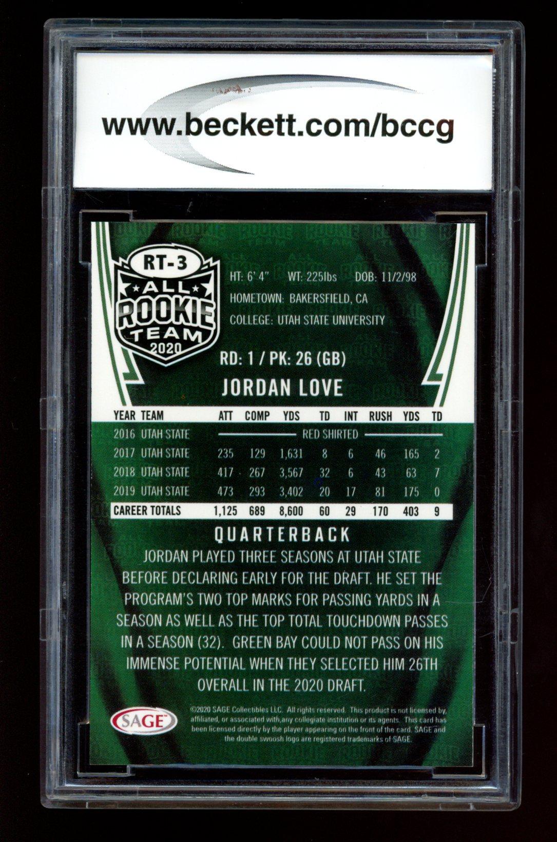 Jordan Love 2020 SAGE All Rookie Team #RT3 (BCCG 10) at PristineAuction.com Jordan Love 2020 SAGE All Rookie Team #RT3 (BCCG 10) at PristineAuction.com