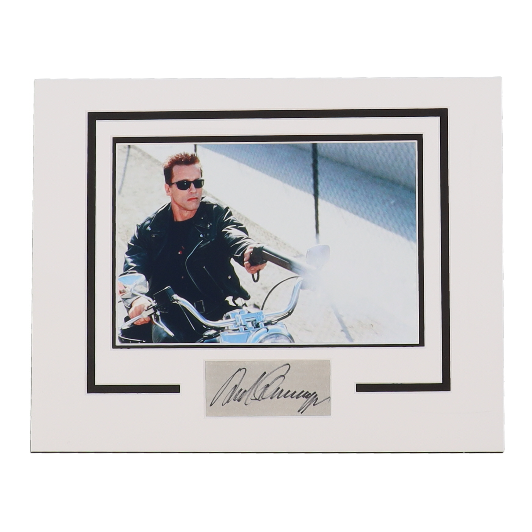 Arnold Schwarzenegger Signed "Terminator 2" Custom Matted Cut Display (ACOA) at PristineAuction.com Arnold Schwarzenegger Signed "Terminator 2" Custom Matted Cut Display (ACOA) at PristineAuction.com