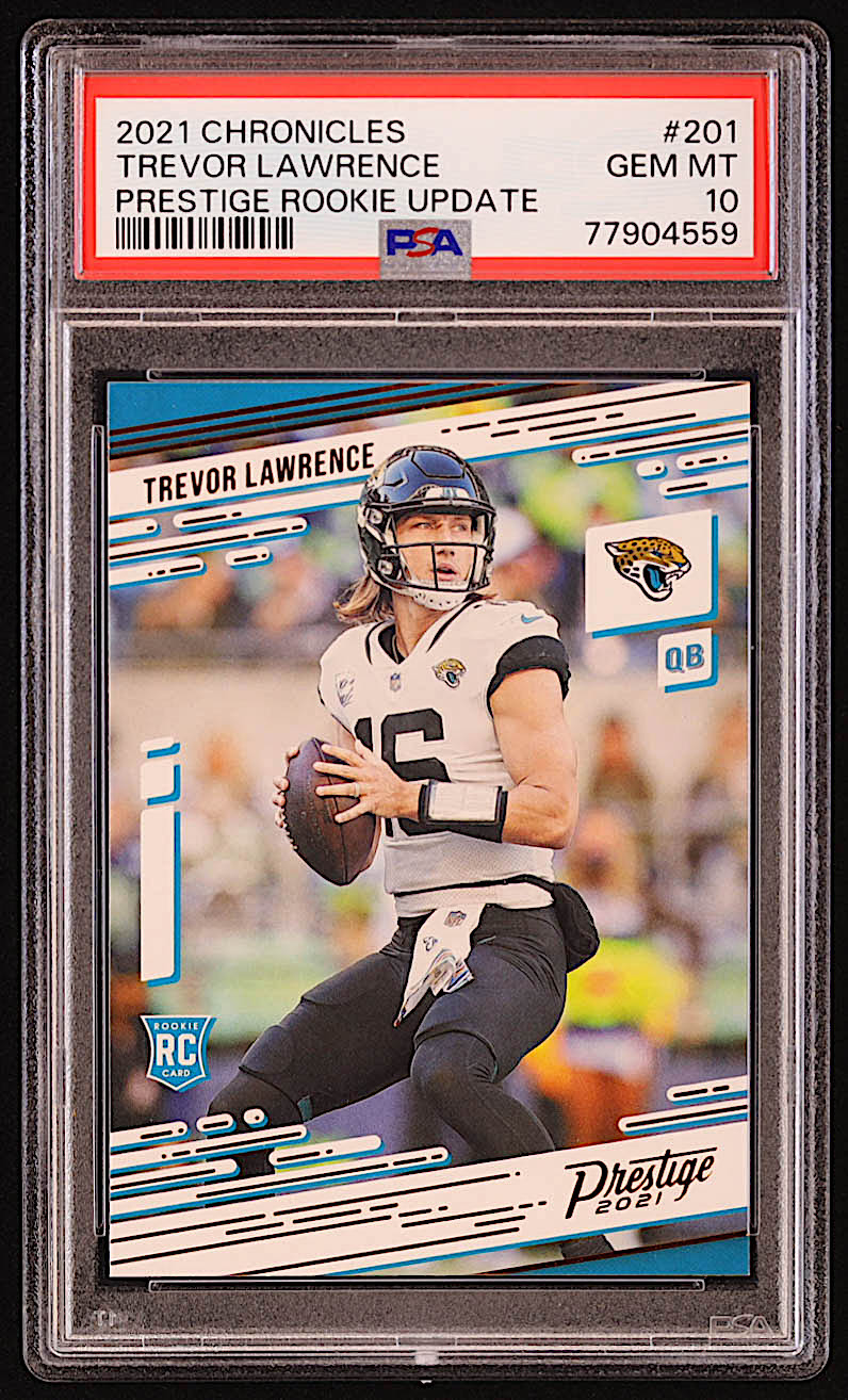 Trevor Lawrence 2021 Panini Chronicles Prestige Rookies Update #201 RC (PSA 10) at PristineAuction.com Trevor Lawrence 2021 Panini Chronicles Prestige Rookies Update #201 RC (PSA 10) at PristineAuction.com
