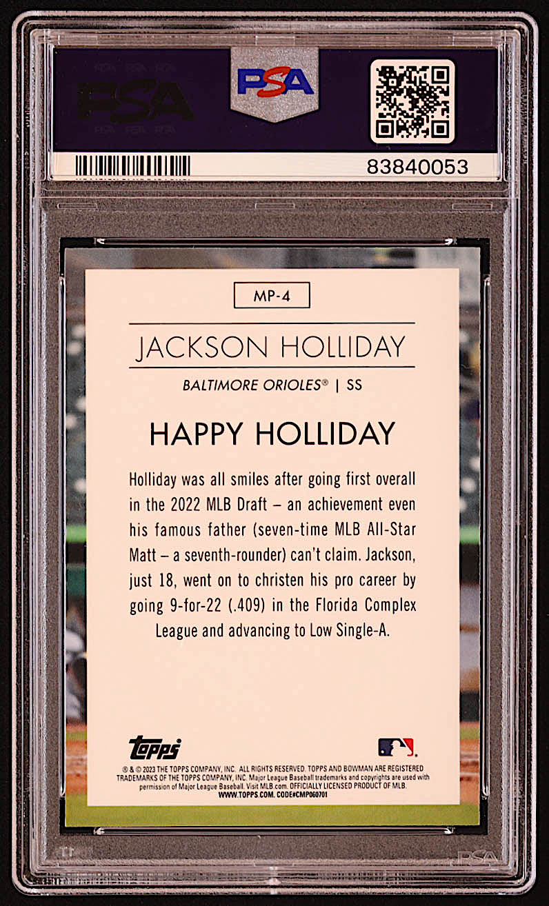 Jackson Holliday 2023 Bowman Chrome Modern Prospect #MP4 RC (PSA 10) at PristineAuction.com Jackson Holliday 2023 Bowman Chrome Modern Prospect #MP4 RC (PSA 10) at PristineAuction.com