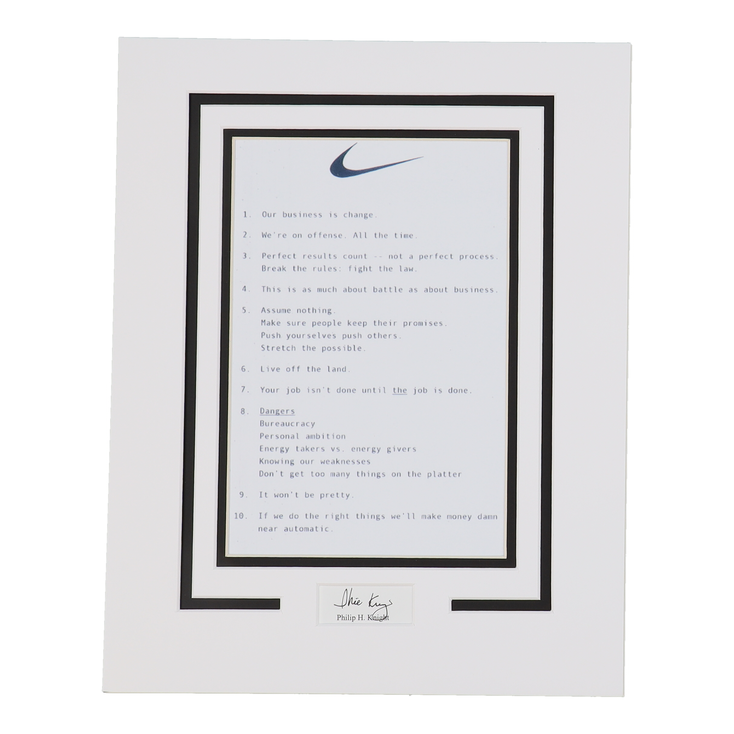 Phil Knight Signed Nike Custom Matted Cut Display (ACOA) at PristineAuction.com Phil Knight Signed Nike Custom Matted Cut Display (ACOA) at PristineAuction.com