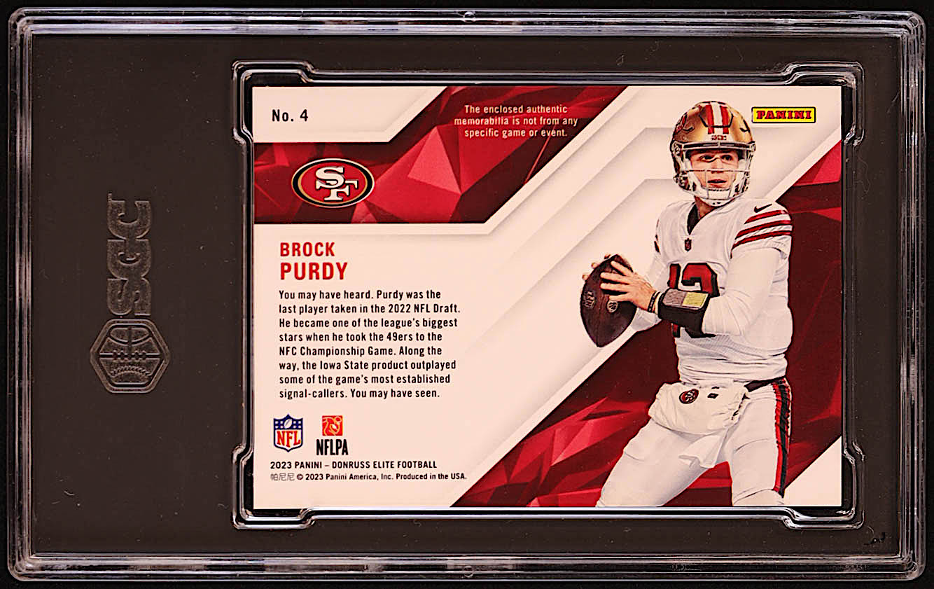 Brock Purdy 2023 Elite Epic Materials #4 #313/375 (SGC 10) at PristineAuction.com Brock Purdy 2023 Elite Epic Materials #4 #313/375 (SGC 10) at PristineAuction.com