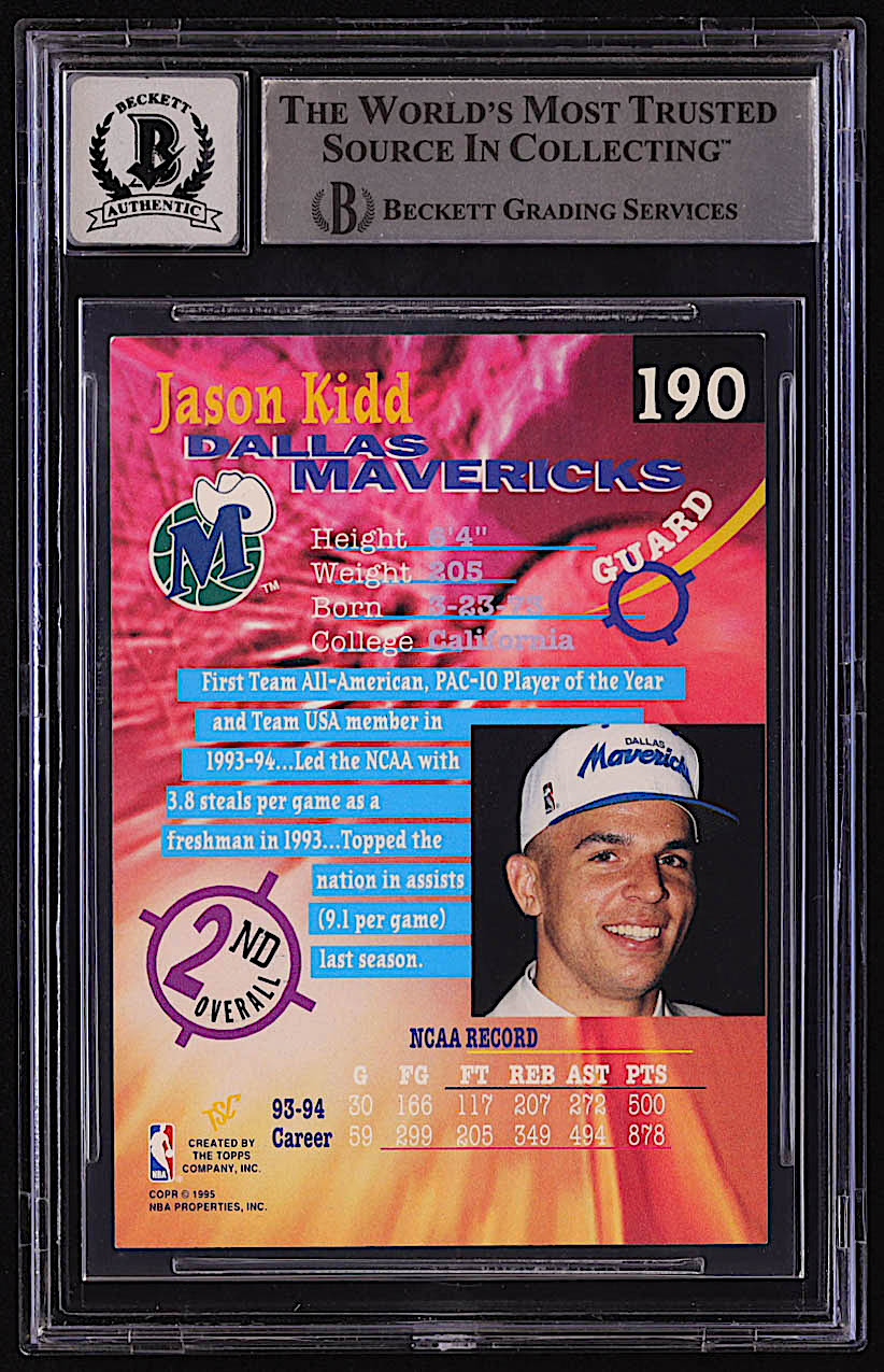 Jason Kidd Signed 1994-95 Stadium Club #190 RC (BGS | Auto 10) at PristineAuction.com Jason Kidd Signed 1994-95 Stadium Club #190 RC (BGS | Auto 10) at PristineAuction.com