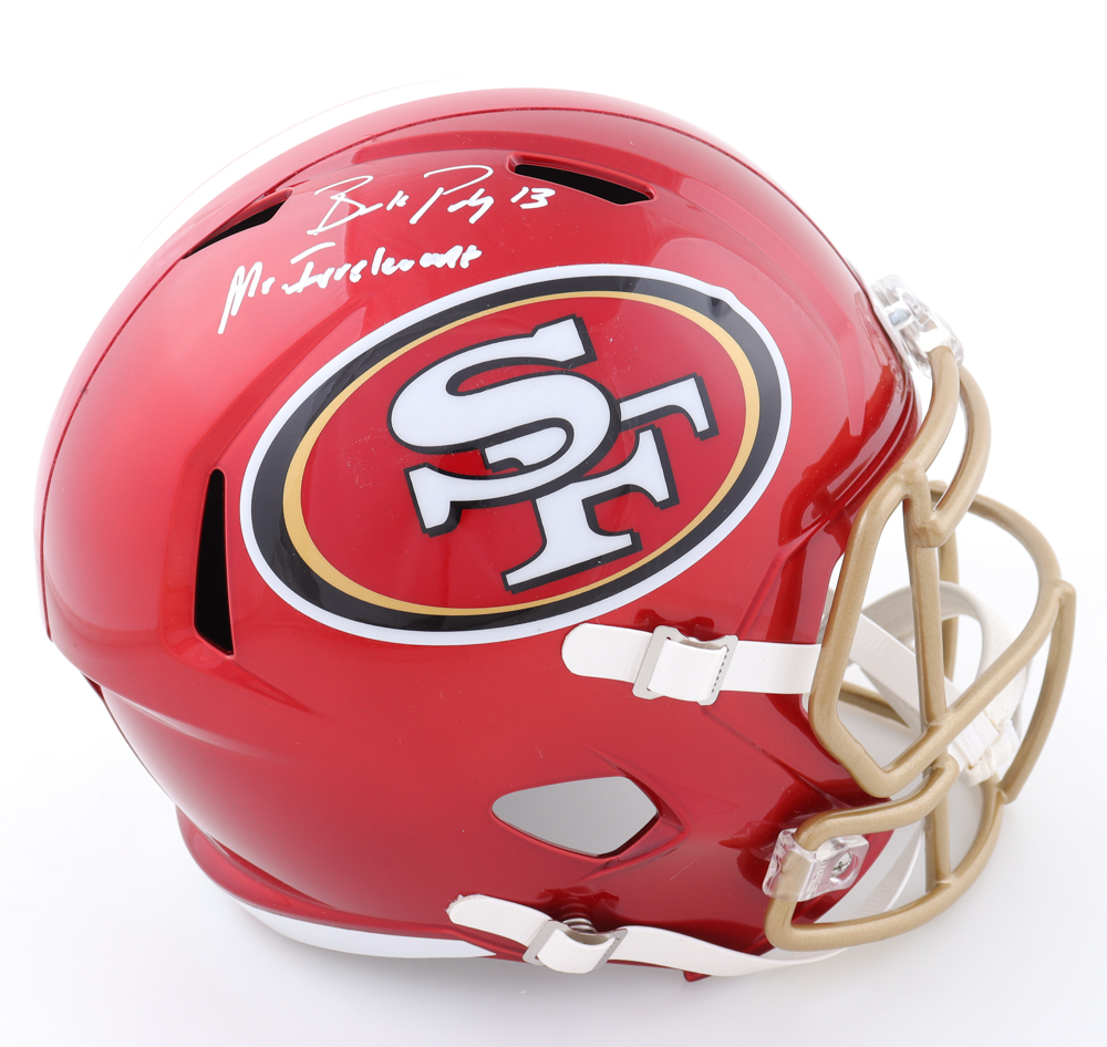 Brock Purdy Signed 49ers Full-Size Flash Alternate Speed Helmet Inscribed "Mr. Irrelevant" (Beckett) at PristineAuction.com Brock Purdy Signed 49ers Full-Size Flash Alternate Speed Helmet Inscribed "Mr. Irrelevant" (Beckett) at PristineAuction.com