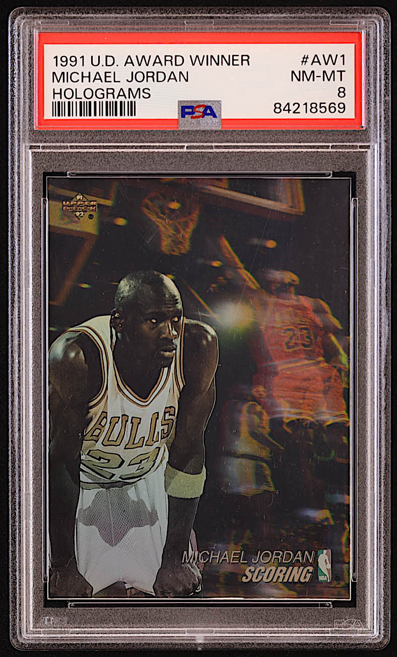 Michael Jordan 1991-92 Upper Deck Award Winner Holograms #AW1 / Scoring Leader (PSA 8) at PristineAuction.com Michael Jordan 1991-92 Upper Deck Award Winner Holograms #AW1 / Scoring Leader (PSA 8) at PristineAuction.com
