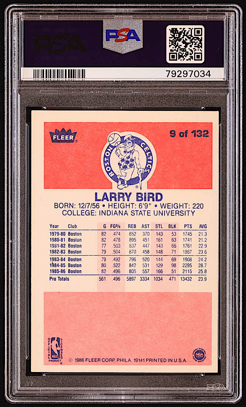 Larry Bird 1986-87 Fleer #9 (PSA 6) at PristineAuction.com Larry Bird 1986-87 Fleer #9 (PSA 6) at PristineAuction.com