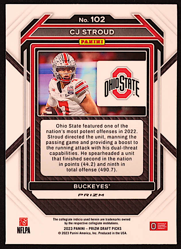 CJ Stroud 2023 Panini Prizm Draft Picks Prizms Red Ice #102 RC at PristineAuction.com CJ Stroud 2023 Panini Prizm Draft Picks Prizms Red Ice #102 RC at PristineAuction.com