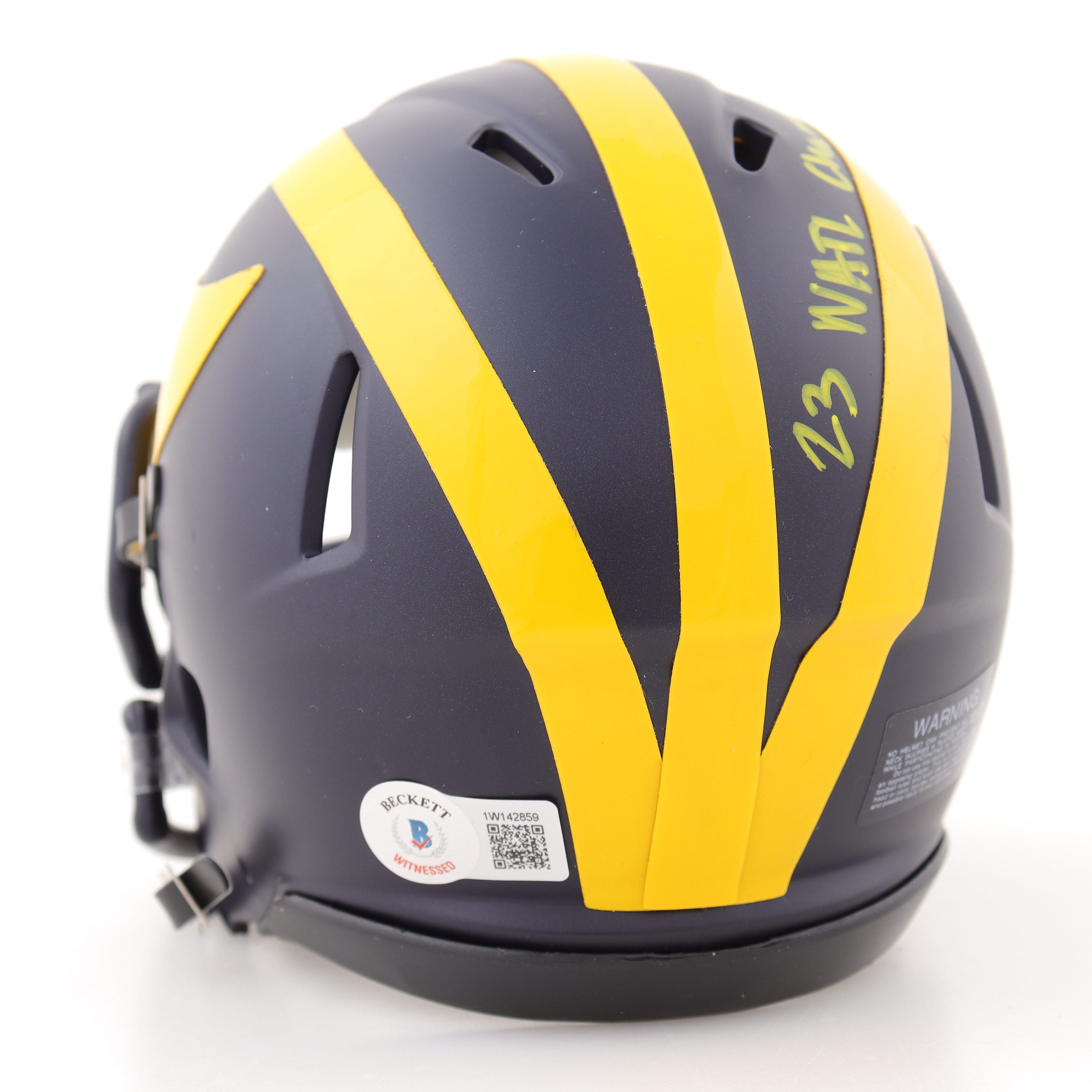 Will Johnson Signed Michigan Wolverines Speed Mini Helmet Inscribed "23 Natl Champs" (Beckett) at PristineAuction.com Will Johnson Signed Michigan Wolverines Speed Mini Helmet Inscribed "23 Natl Champs" (Beckett) at PristineAuction.com