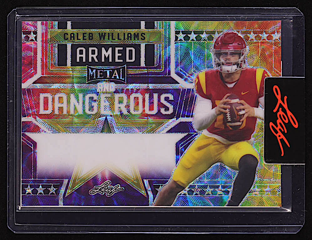 Caleb Williams 2023 Leaf Metal Armed and Dangerous Kaleidoscope Tie Dye Pre-Production Proof RC #1/1 at PristineAuction.com Caleb Williams 2023 Leaf Metal Armed and Dangerous Kaleidoscope Tie Dye Pre-Production Proof RC #1/1 at PristineAuction.com