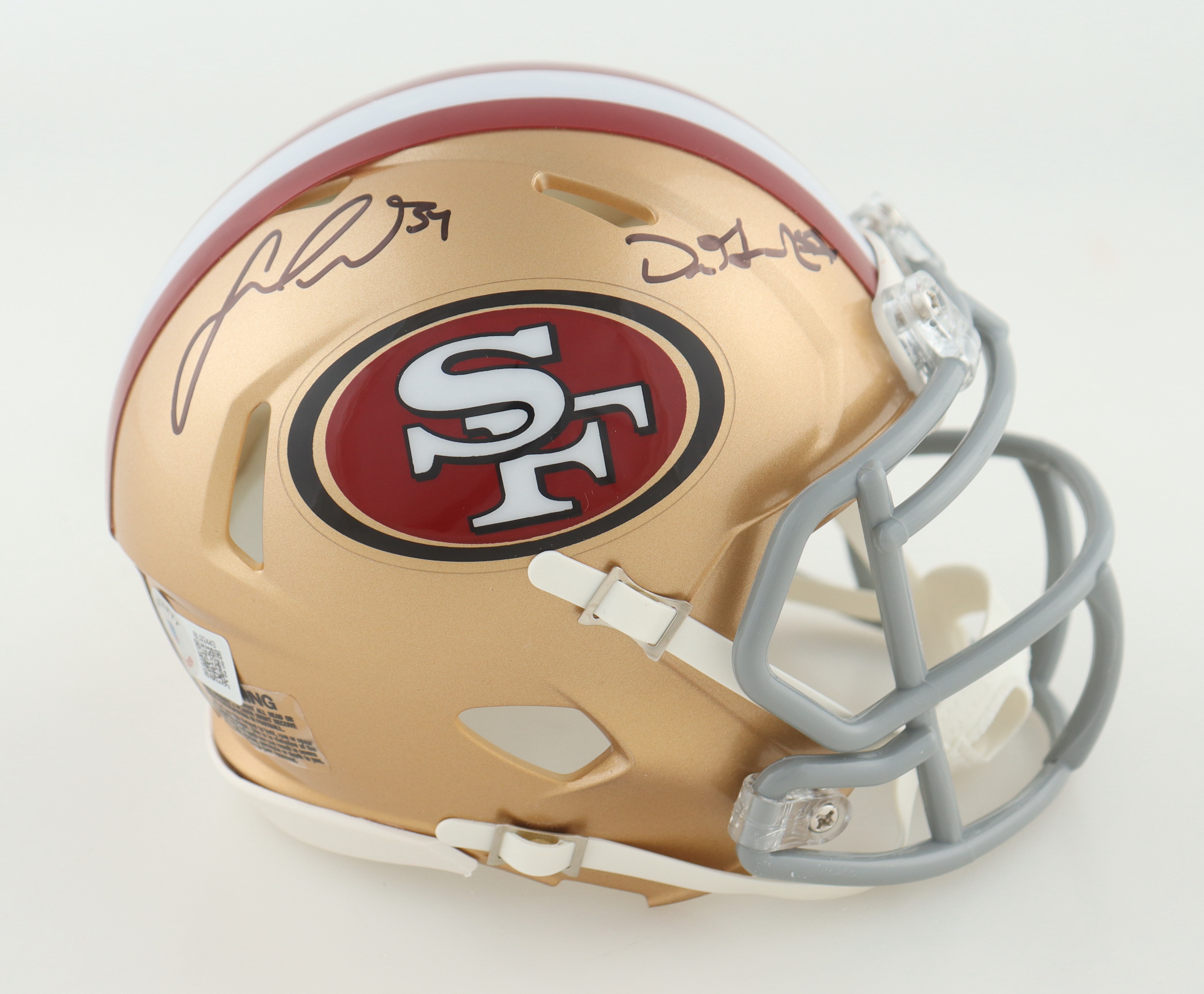 Fred Warner & Dre Greenlaw Signed 49ers Speed Mini Helmet (Beckett) at PristineAuction.com Fred Warner & Dre Greenlaw Signed 49ers Speed Mini Helmet (Beckett) at PristineAuction.com
