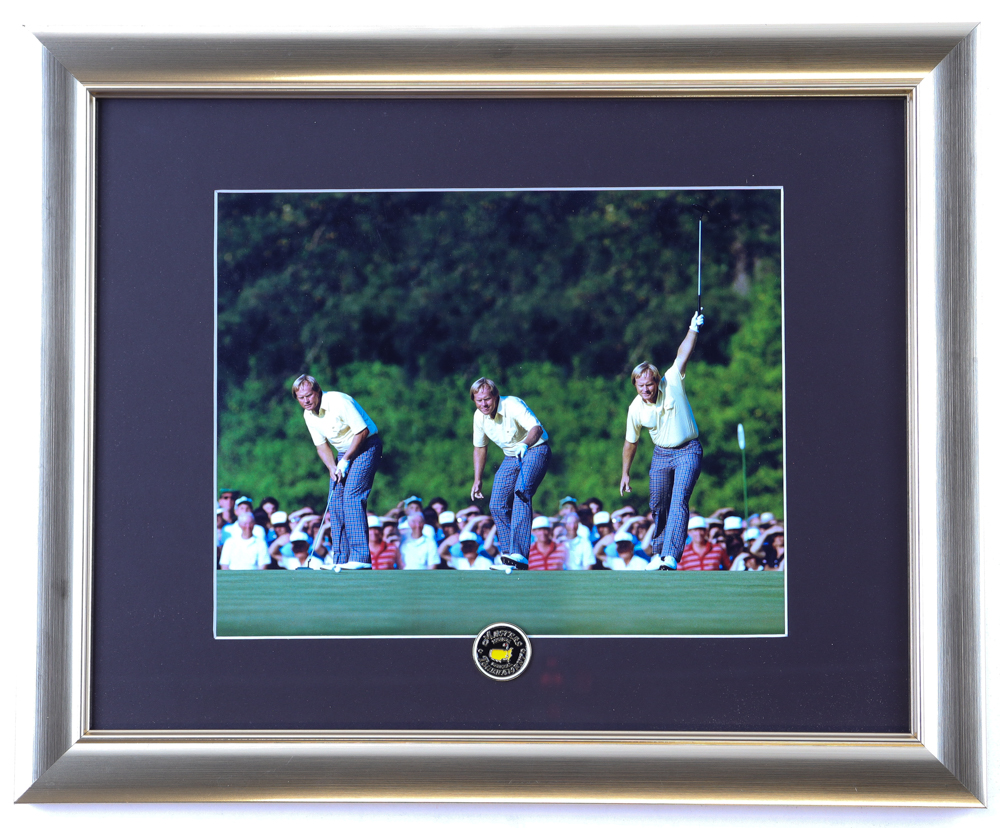 Jack Nicklaus Custom Framed Photo with Masters Pin at PristineAuction.com Jack Nicklaus Custom Framed Photo with Masters Pin at PristineAuction.com