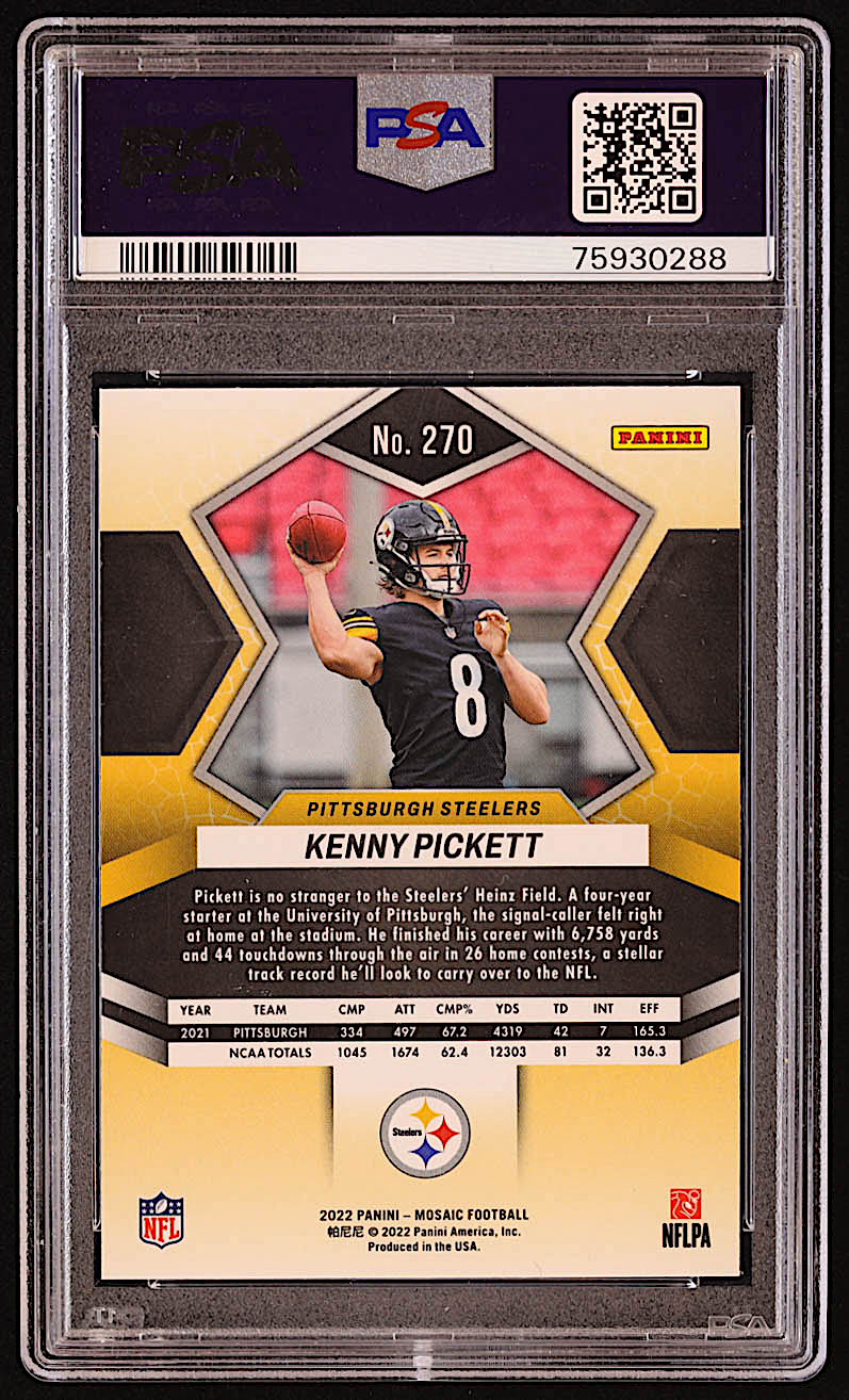 Kenny Pickett 2022 Panini Mosaic #270 DEB (PSA 10) at PristineAuction.com Kenny Pickett 2022 Panini Mosaic #270 DEB (PSA 10) at PristineAuction.com
