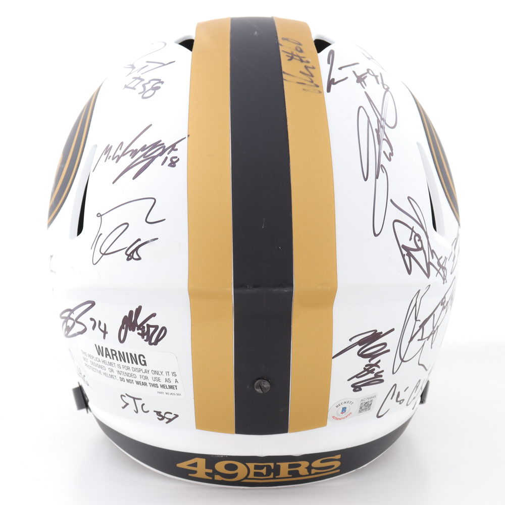 2023 49ers Full-Size Lunar Eclipse Alternate Speed Helmet Team-Signed By (30) With Christian McCaffrey, George Kittle, Charvarius Ward, Deebo Samuel (Beckett) at PristineAuction.com 2023 49ers Full-Size Lunar Eclipse Alternate Speed Helmet Team-Signed By (30) With Christian McCaffrey, George Kittle, Charvarius Ward, Deebo Samuel (Beckett) at PristineAuction.com