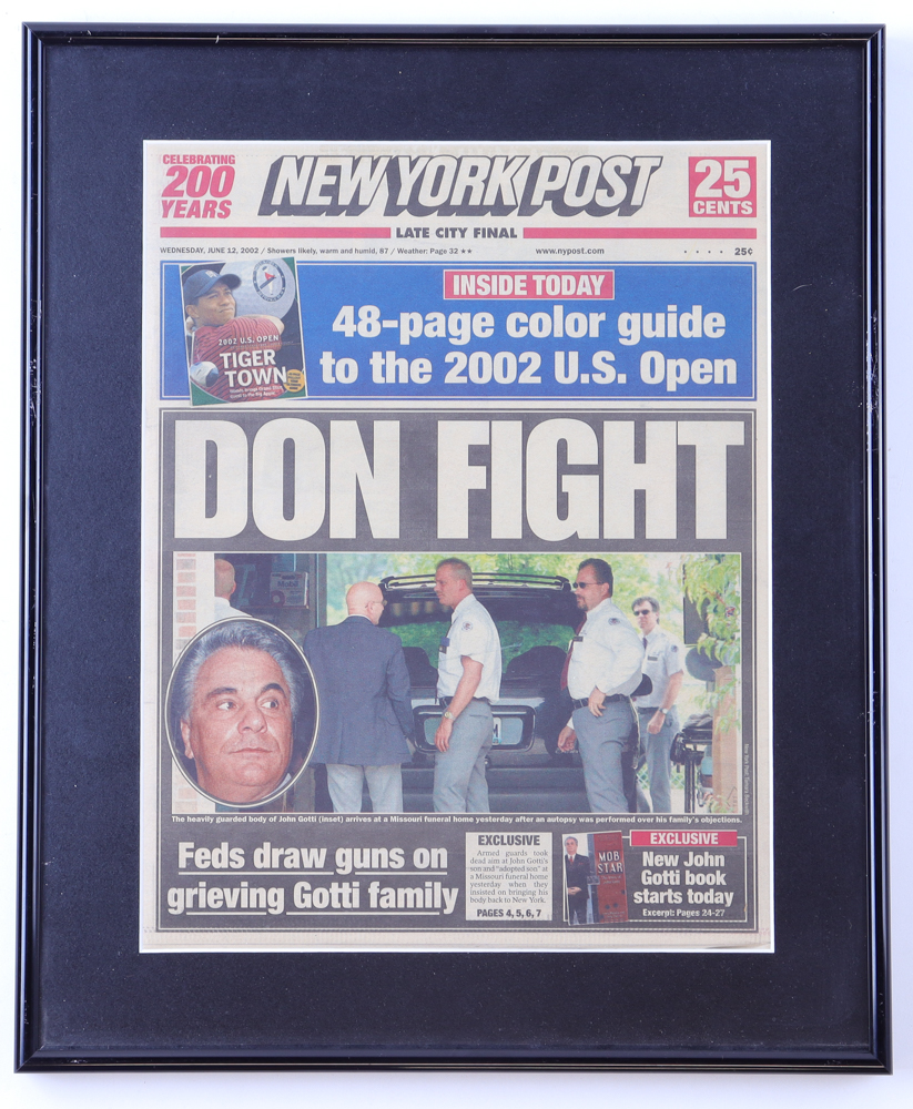 John Gotti 2002 New York Post Custom Framed Newspaper Display at PristineAuction.com John Gotti 2002 New York Post Custom Framed Newspaper Display at PristineAuction.com