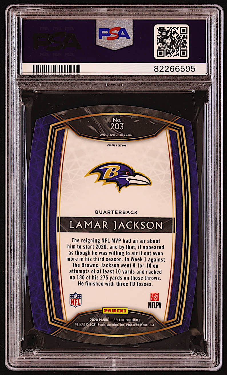 Lamar Jackson 2020 Select Prizm Tri Color Die Cut #203 RC (PSA 10) at PristineAuction.com Lamar Jackson 2020 Select Prizm Tri Color Die Cut #203 RC (PSA 10) at PristineAuction.com