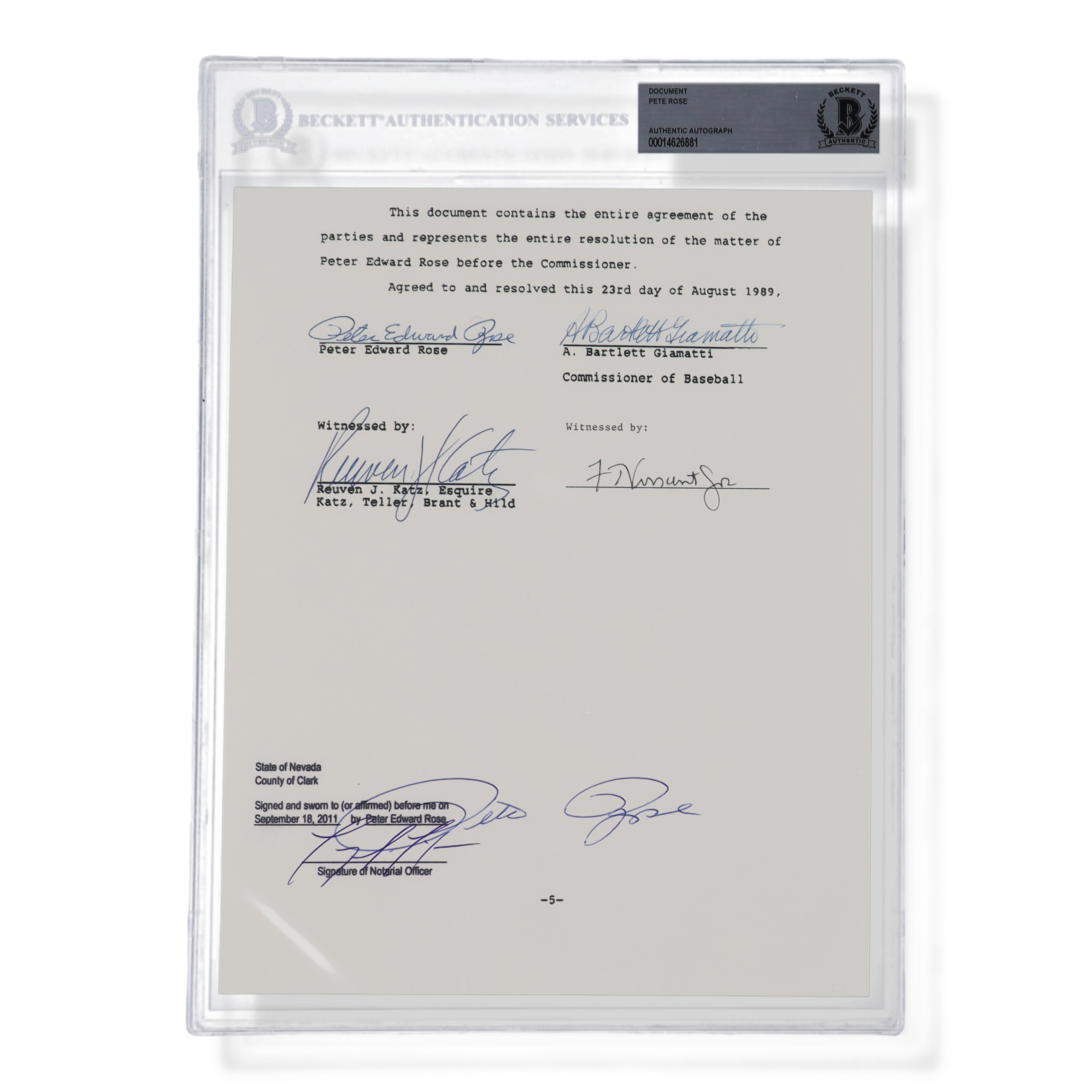 Pete Rose Signed "Banned from Baseball" Document (Beckett) at PristineAuction.com Pete Rose Signed "Banned from Baseball" Document (Beckett) at PristineAuction.com