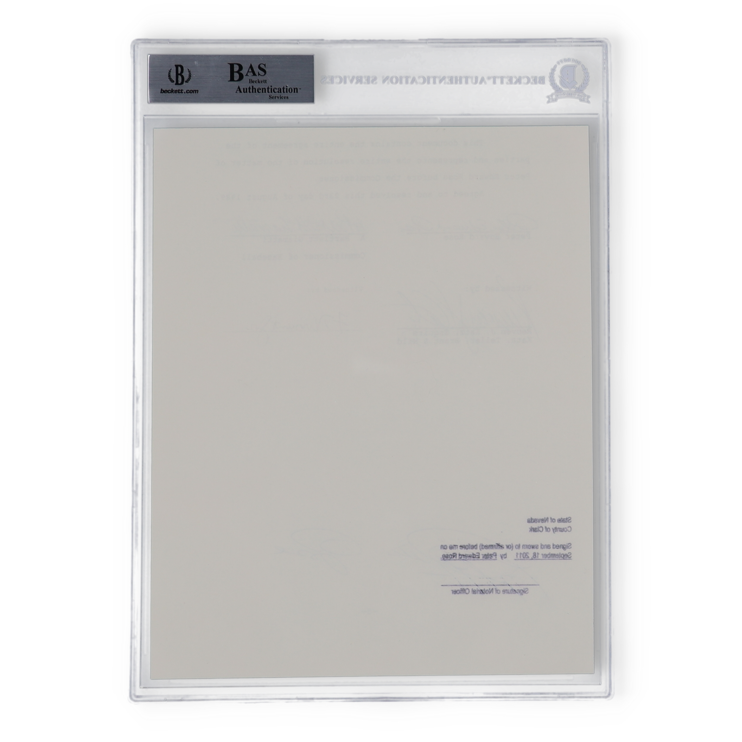 Pete Rose Signed "Banned from Baseball" Document (Beckett) at PristineAuction.com Pete Rose Signed "Banned from Baseball" Document (Beckett) at PristineAuction.com