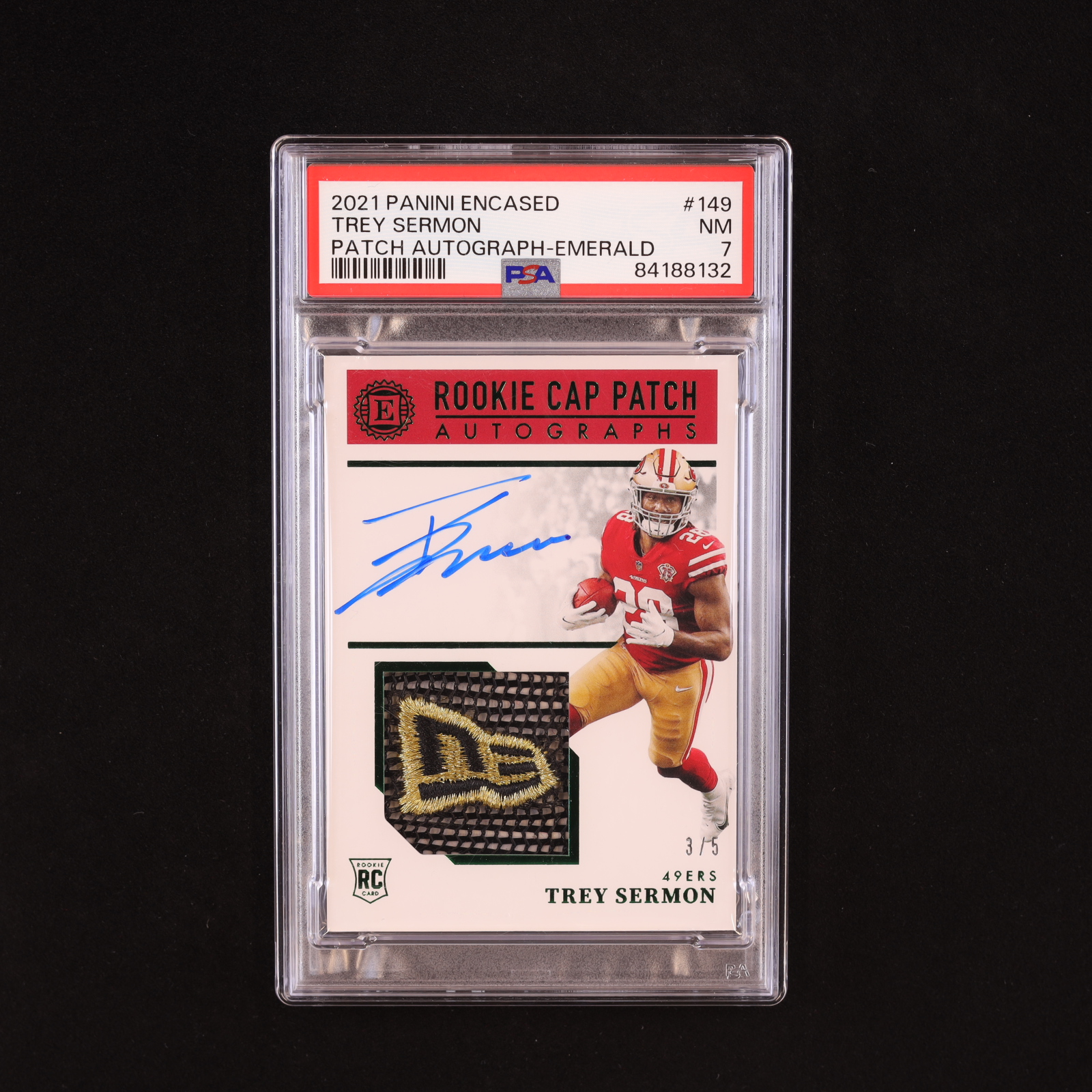 Trey Sermon 2021 Panini Encased Emerald #149 HAT Autograph RC #3/5 (PSA 7) at PristineAuction.com Trey Sermon 2021 Panini Encased Emerald #149 HAT Autograph RC #3/5 (PSA 7) at PristineAuction.com