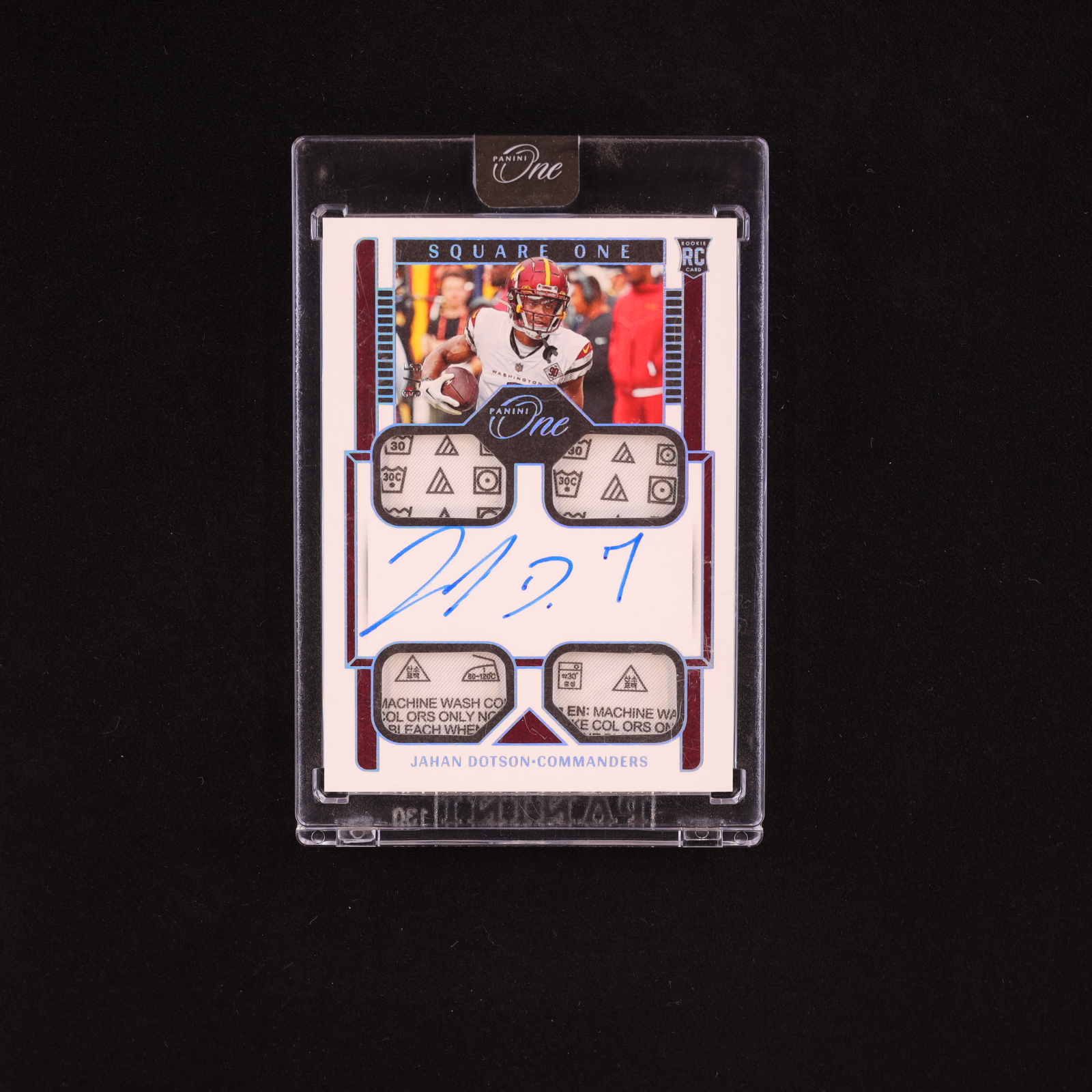 Jahan Dotson 2022 Panini One Platinum #75 Jersey Autograph RC #3/5 at PristineAuction.com Jahan Dotson 2022 Panini One Platinum #75 Jersey Autograph RC #3/5 at PristineAuction.com